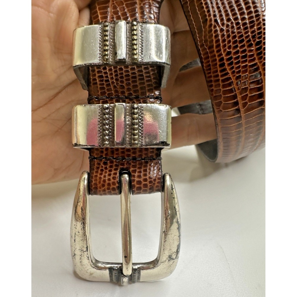 Remo Tulliani Mens Size 44 Genuine Leather Belt Brown Textured Lizard - Picture 2 of 15